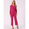Allegra K Women's V Neck Jumpsuit Long Sleeve Tie Waist Wide Leg Long Pants Elegant Knit Jumpsuits - 3 of 4