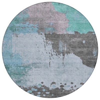 Teal Blue Aqua And Taupe Abstract Washable Indoor Outdoor Area Rug