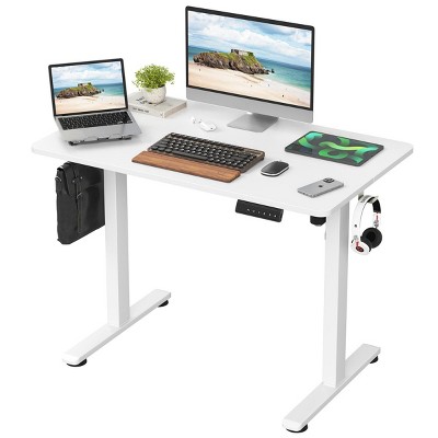 INFURNIC Desks Adjustable Height Sit Stand Workstation Computer Desk with Splice Board for Home Office, White, 40.55"*24"*45"