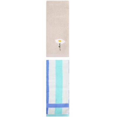 REGALWOVEN Chic Pattern Cotton Soft Absorbent Hand Towels for Bathroom 13" x 30"/13" x 29" 2 Pcs