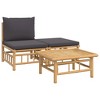 vidaXL 3 Piece Patio Lounge Set with Dark Gray Cushions Bamboo - 2 of 4