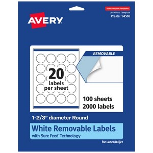 Avery Matte White Removable Round Labels with Sure Feed Technology, Print-to-the-Edge, 1-2/3" diameter - 1 of 4