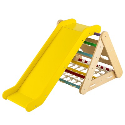 Safstar 4 in 1 Wooden Climbing Triangle Set  Triangle Climber w/Ramp Multi-color