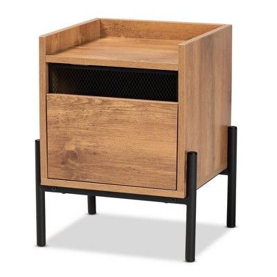 Tasman Wood and Metal End Table Natural Brown/Black - Baxton Studio