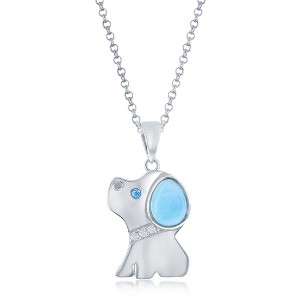Caribbean Treasures Sterling Silver Pear-Shaped Larimar w/CZ Dog 18" Pendant Necklace - Blue - 1 of 2