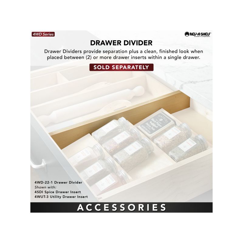 Rev-A-Shelf 4SDI 3-Tier Trim-to-Fit Wooden Spice Drawer Storage Organizer Cabinet Insert, Natural Maple, 5 of 7
