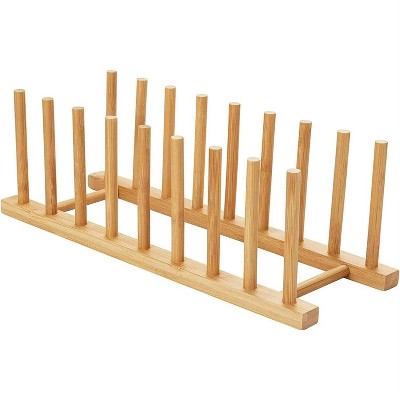 LunaLulinlk 1 Pack Bamboo Wooden Dish Rack - Plate Rack Stand Pot Lid Holder, Kitchen Cabinet Organizer for Bowl, Cup, Cutting Board and More