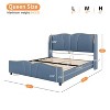 CAVINAS Queen Bed Frame with Solid Wood Slats,Leather Bed Frame with Wingback Headboard,Sturdy Platform Bed with Wavy Footboard - 3 of 4