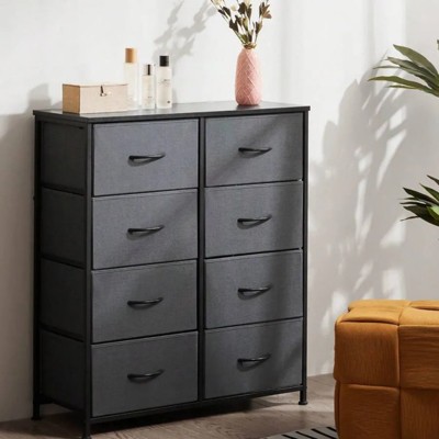 SKRAN Dresser With 8 Drawers - Fabric Storage Tower, Organizer Unit For Living Room, Hallway - Steel Frame, Wooden Top & Easy Pull Fabric Bins
