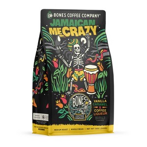 Bones Coffee Company Jamaican Me Crazy Whole Coffee Beans Vanilla Caramel and Coffee Liqueur Flavor 12 oz Medium Roast (Whole Bean) - 1 of 3