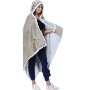 Catalonia Woman Fuzzy Wearable Blanket Hooded Shawl Wrap Cape with Inside Pocket, Woman Clothes Cozy Hooded Fleece Plush Blanket - 1 of 4