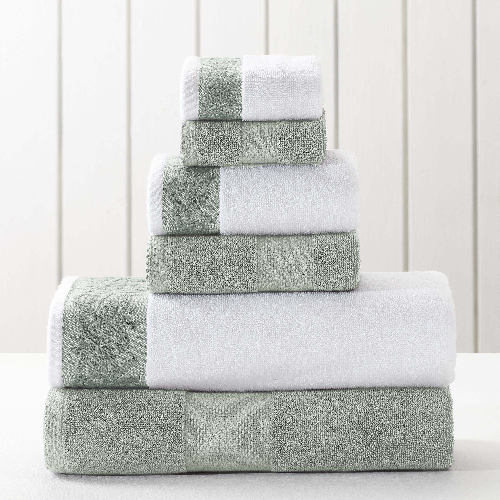 Modern Threads 100% Cotton 6-Piece Jacquard Towel Set, Silver Sage
