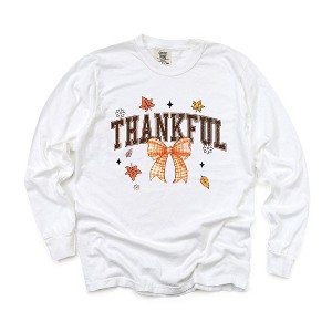 Simply Sage Market Women's Coquette Thankful Long Sleeve Garment Dyed Tee - 1 of 4
