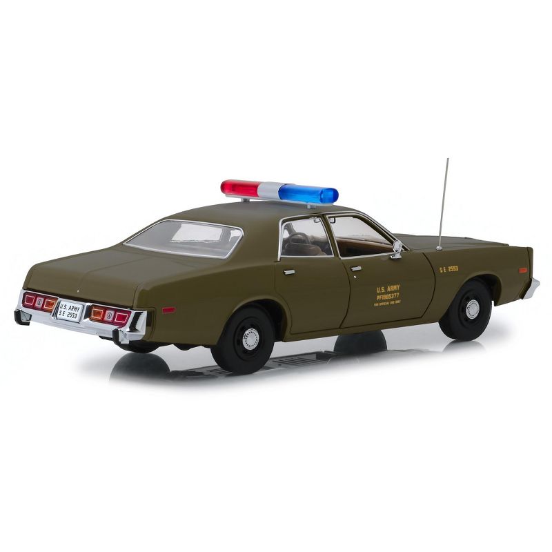 1977 Plymouth Fury U.S. Army Police Army Green "The A-Team" (1983-1987) TV Series 1/18 Diecast Model Car by Greenlight, 4 of 5