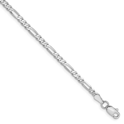 Black Bow Jewelry 2.75mm, 14k White Gold, Flat Figaro Chain Anklet