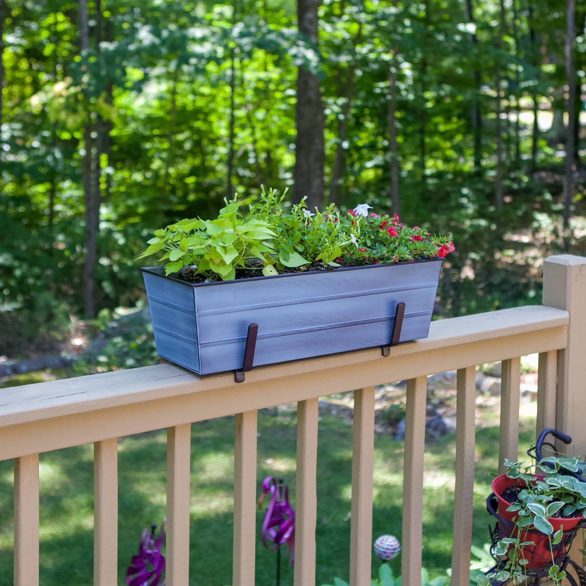 ACHLA Designs Medium Nantucket Rectangular Galvanized Steel Outdoor Planter Box with Mounting Bracket Blue - thumbnail 9