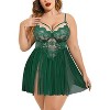 Avidlove Plus Size Lingerie Lace Babydoll Womens Strap Chemise Nightgown V Neck Nighty Mesh Sleepwear Side Slit Nightdress Blue 14W - 4 of 4