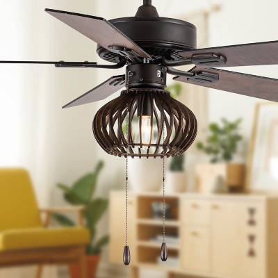 42-Inch Oil-Rubbed Bronze and Wood Caged Ceiling Fan with Light