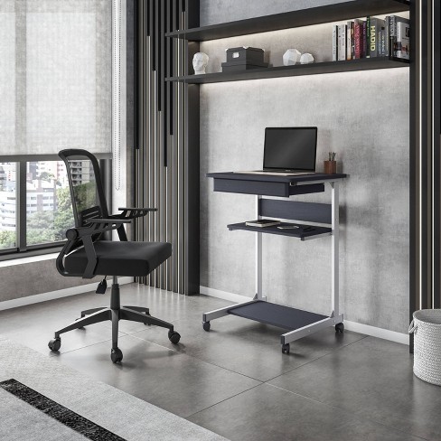 Techni Mobili White Computer Desk for Home Office or Bedroom, with Drawers  Ideal for Small Spaces 