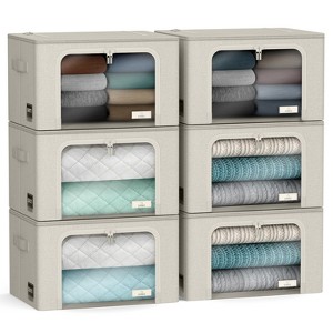 Sorbus 6 Pack Medium Foldable Storage Box - Metal Frame, Oxford Fabric, Large Window & Handles - Organization for Bedroom, Linens & Clothes - 1 of 4