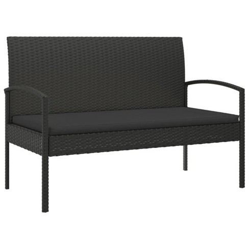 vidaXL Patio Bench with Cushion, Black 41.3" Poly Rattan - image 1 of 4