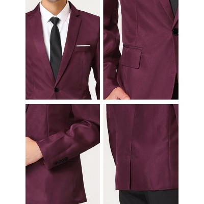 Lars Amadeus Men's Dress Slim Fit Single Breasted One Button Prom Suit Sports Blazer Burgundy X-Large — фото 5