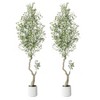 Olive Trees Artificial Indoor, Tall Faux Olive Tree with White Tall Planter, Artificial Plants with Natural Wood Trunk and Lifelike Fruits - 2 of 4