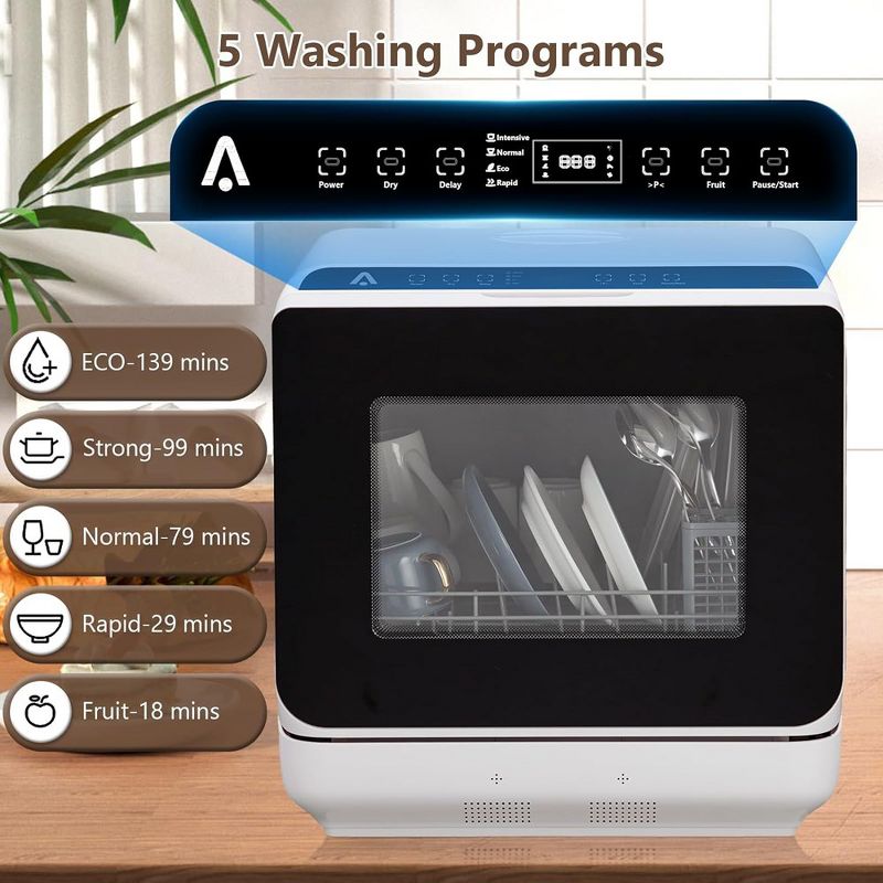 Dishwasher Countertop Mini Dish Washer 5 Washing Programs With Water Tank Air Dry, 2 of 8