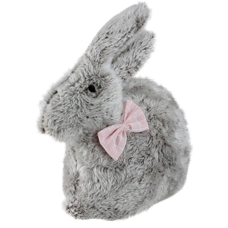 Northlight 8" Plush Rabbit with Bow Tie Easter Decoration - Gray/Pink, 2 of 4