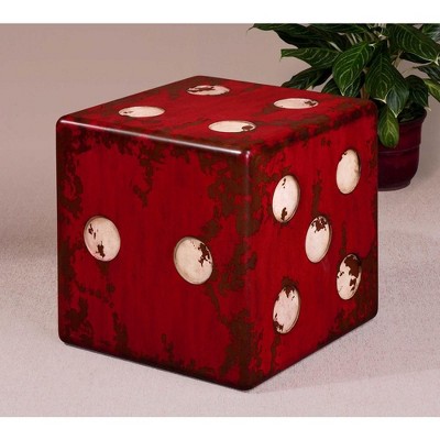 Distressed Red and Ivory Dice Accent Table