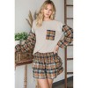 Slickblue Women's Stylish Sweater Top, Color Block Plaid Pocket & Sleeves, Contrast Stitch Neck, Coral/Rust, Size S-L - 2 of 4