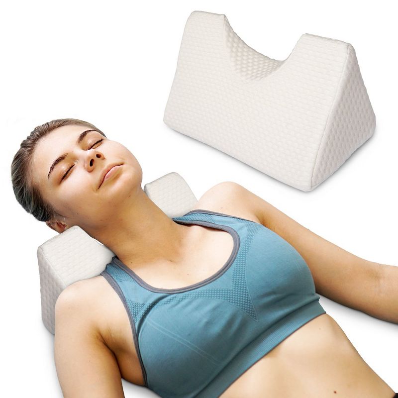 Cheer Collection Memory Foam Cervical Neck Pillow with Washable Cover - White (13" x 6" x 6"), 1 of 8