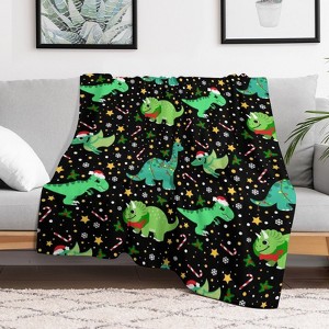 Cute Christmas Dinosaurs Christmas Throw Blanket Soft Fleece Christmas Blanket Cozy Flannel Throw for Couch Bed 30x40 inches - 1 of 1