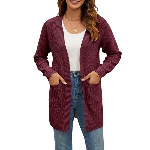 Women's Long Sleeve Open Front Cardigan Sweaters Ribbed Knit Oversized Outerwear with Pockets - 1 of 4