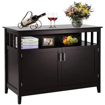 Costway Modern Kitchen Storage 36" Height Cabinet Buffet Server Table Sideboard Dining Wood Brown