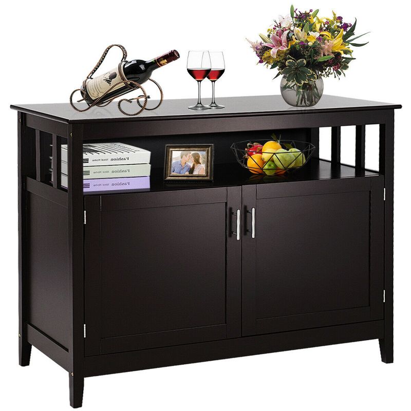 Costway Modern Kitchen Storage 36" Height Cabinet Buffet Server Table Sideboard Dining Wood Brown, 1 of 8