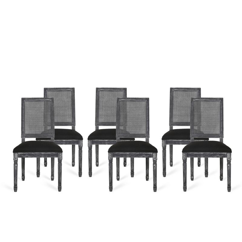 Set of 6 Regina French Country Wood and Cane Upholstered Dining Chairs - Christopher Knight Home, 1 of 13