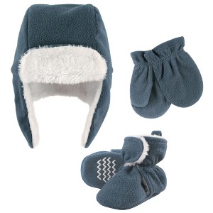 Hudson Baby Infant Boys Trapper Hat, Mitten and Bootie Set, Coronet Blue - 1 of 4
