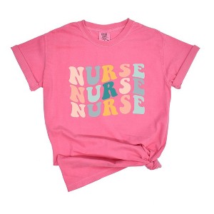 Simply Sage Market Women's Nurse Stacked Wavy Colorful Short Sleeve Garment Dyed Tee - 1 of 2