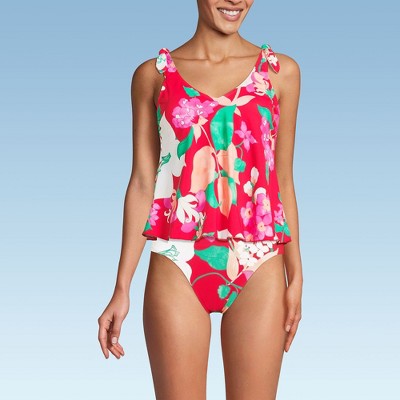Lands' End Women's Chlorine Resistant V-neck Shoulder Tie Flutter Tankini Swimsuit Top
