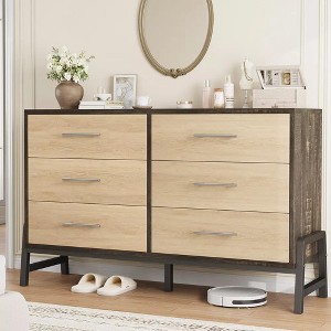 Whizmax 52" Wide 6 Dresser for Bedroom, with Storage Freestanding, Wooden Closet Dresser Storage for Bedroom Home Office Brown Natural - 1 of 4