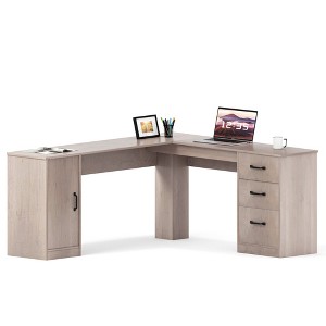 LACOO L-Shaped Home Office Executive Desk with Darwers and Cabinet - 1 of 4