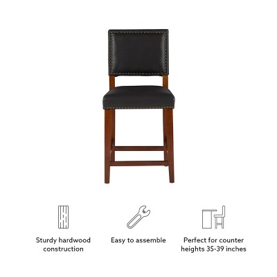 Sapele Finish 24" Brook Counter Stool with Black Leather Cushion