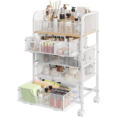 Makeup Cart Organizer with 4 Drawers, Large Floor Skincare Organizers, Vanity Storage