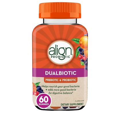 Align DualBiotic Prebiotic+Probiotic Gummies - Natural Fruit Flavors - 60ct