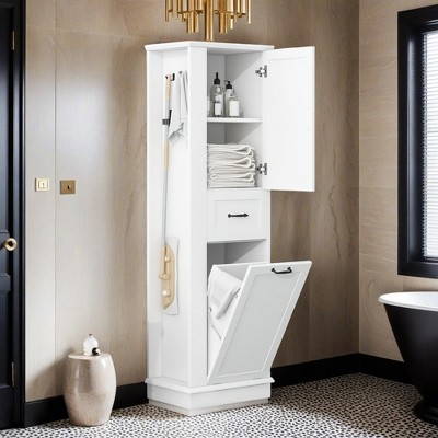 Modern Tall Storage Cabinet – Tilt-Out Compartment, Adjustable Shelves, 80LBS Capacity, Soft-Close Hinges - Leovsnove