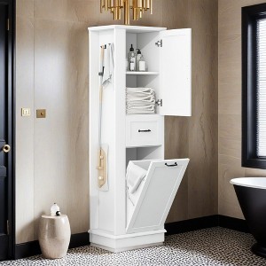 Modern Tall Storage Cabinet – Tilt-Out Compartment, Adjustable Shelves, 80LBS Capacity, Soft-Close Hinges - Leovsnove - 1 of 4