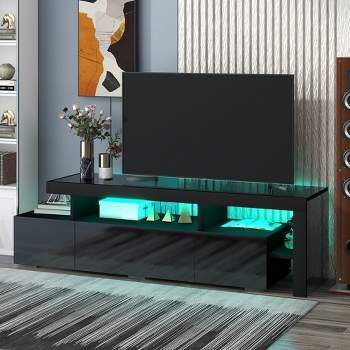 Modern TV Stand for TVs up to 70'', UV High Gloss Surface Entertainment Center with DVD Shelf-ModernLuxe