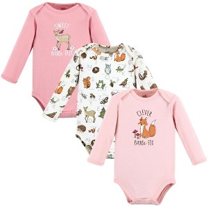 Touched by Nature Infant Girl Organic Cotton Long-Sleeve Bodysuits, Girl Woodland Alphabet 3-Pack - 1 of 4