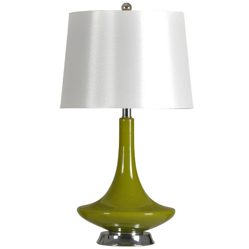 Table Lamp Green Finish with White Hardback Fabric Shade - StyleCraft, 1 of 10